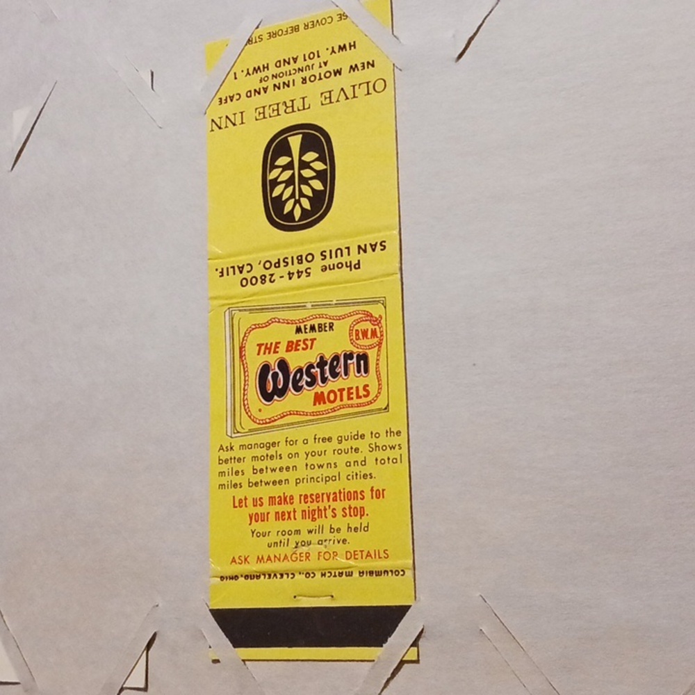 Vintage Olive Tree in and the Best Western motels matchbook